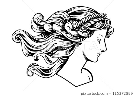 Aphrodite head hand drawn ink sketch. Engraved style vector illustration. Aphrodite head hand drawn ink sketch. Engraved style vector illustration. 115372899