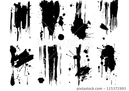 Ink Splatter Vector Set: Dynamic Black and White Patterns. 115372993