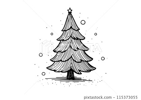 Spruce sketch in engraving style silhouette. Tree pine simple vector illustration. 115373055