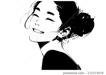 Happy girl hand drawn ink sketch. Engraved style vector portrait. 115373078
