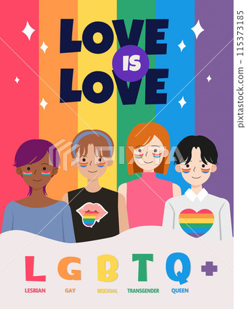 Vibrant LGBTQ Pride Month Poster Vector with Diverse Characters and Rainbow Colors Celebrate Love and Inclusivity. Perfect for Pride Events, Social Media, and Awareness Campaigns Vibrant LGBTQ Pride Month Poster Vector with Diverse Characters and Rainbow Colors Celebrate Love and Inclusivity. Perfect for Pride Events, Social Media, and Awareness Campaigns 115373185