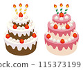 Vector illustration of a three-tiered cake with lots of strawberries 115373199