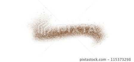 Coffee, cocoa or chocolate powder particles and speckles. Brown dust or sand wavy element. Ground beans, grains and granules wave flowing shape. Vector sprayed overlay illustration 115373298