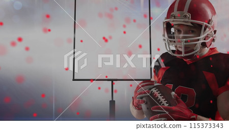 Image of red spots over male american football player with ball 115373343