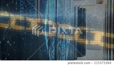 Image of block chain and shapes over servers 115373364