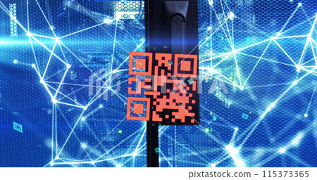 Image of qr code over connections over blue space 115373365