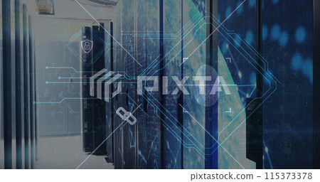 Image of integrated circuit and fingerprint over servers 115373378