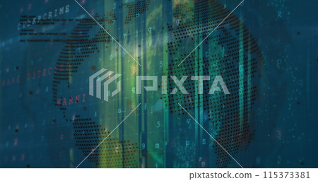 Image of data processing and globe over servers 115373381