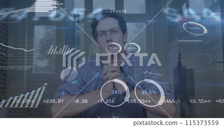 Image of financial data processing over businessman in office 115373559