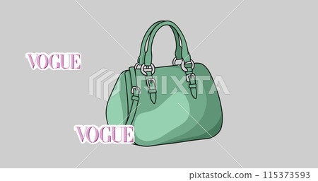 Image of handbag icon and vogue texts on green background 115373593