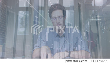 Image of financial data processing over businessman in office Image of financial data processing over businessman in office 115373656