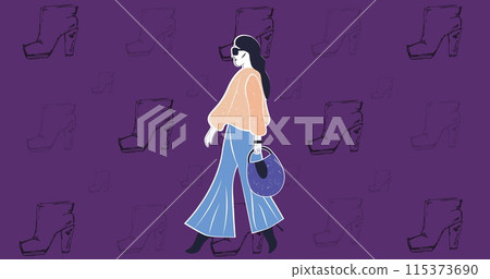 Image of walking woman over falling shoes 115373690