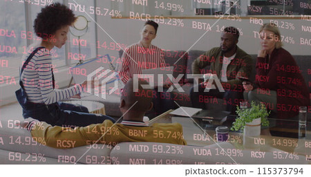 Image of colourful autism text over business people using electronic devices Image of colourful autism text over business people using electronic devices 115373794