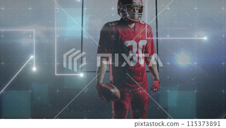 Image of data processing over male american football player with ball Image of data processing over male american football player with ball 115373891
