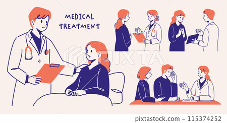 Doctor and patient illustration set Doctor and patient illustration set 115374252