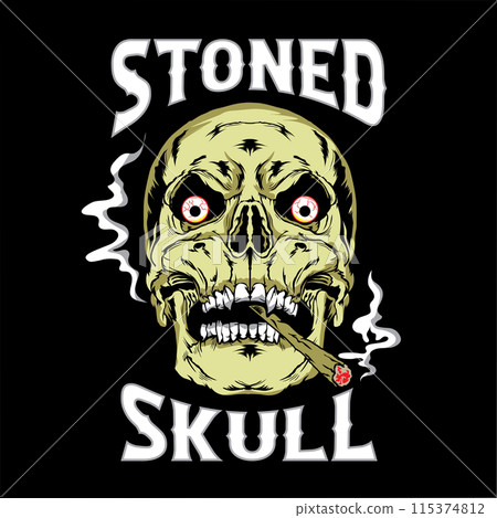 Stoned Skull face smoking joint vector illustration in hand drawn style 115374812