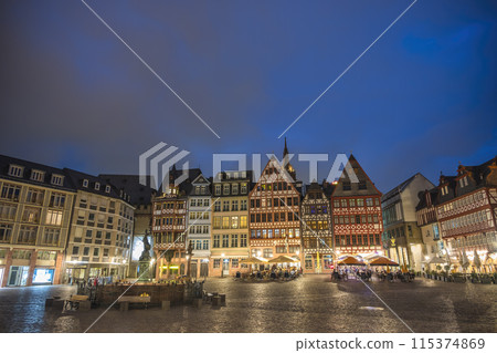 Frankfurt Germany, night city skyline at Romer old town square Frankfurt Germany, night city skyline at Romer old town square 115374869
