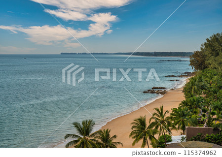 Tropical sea beach view with ocean sea blue water and white sand beach at Khao Lak, Phang Nga Thailand nature landscape 115374962