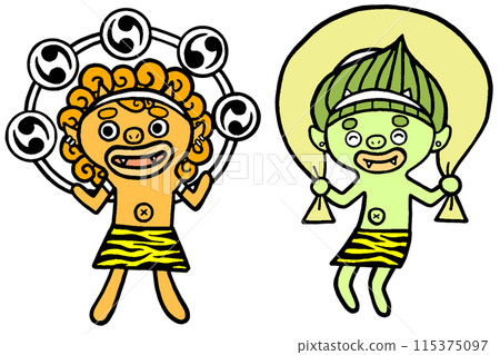 Hand-drawn style, illustration of a child's wind god and thunder god Hand-drawn style, illustration of a child's wind god and thunder god 115375097