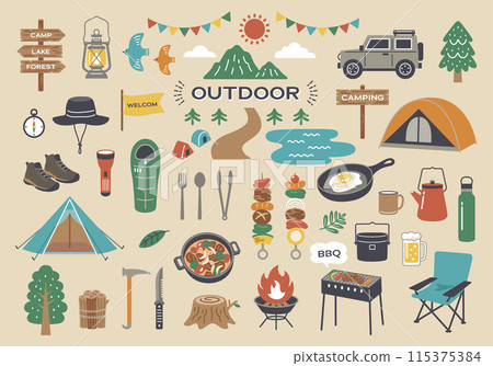 Outdoor and camping icon illustration set 115375384