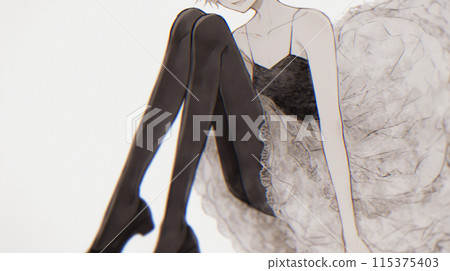 A woman/bride squatting in a white flared skirt A woman/bride squatting in a white flared skirt 115375403