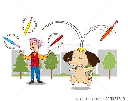 The dog also hits the stick when walking 115375843