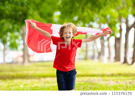 Child with Canadian flag. Happy Canada day Child with Canadian flag. Happy Canada day 115376170