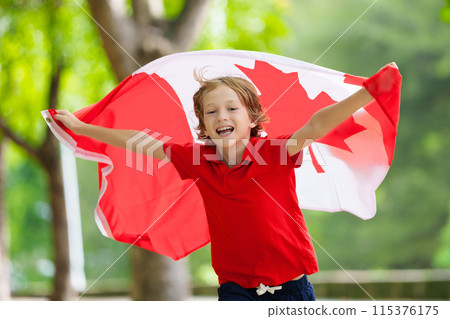 Child with Canadian flag. Happy Canada day 115376175
