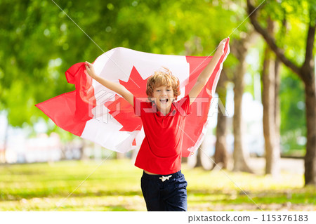 Child with Canadian flag. Happy Canada day Child with Canadian flag. Happy Canada day 115376183