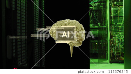 Image of ai text with brain and data processing over computer servers 115376245