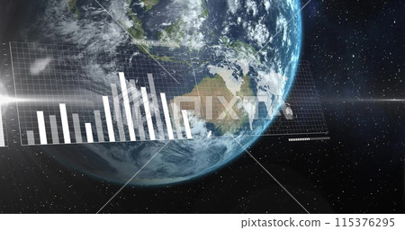 Image of data processing and statistics over globe Image of data processing and statistics over globe 115376295