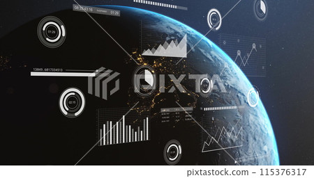 Image of data processing and icons pver globe 115376317