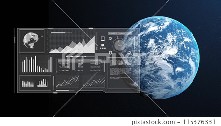 Image of data processing over screen and globe Image of data processing over screen and globe 115376331