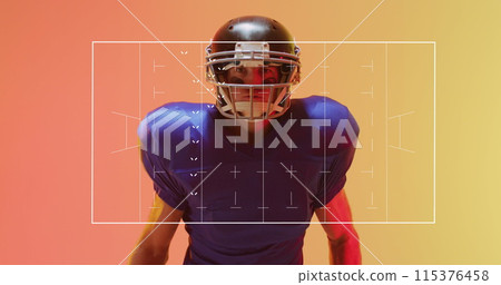 Image of american football pitch over american football player on neon background Image of american football pitch over american football player on neon background 115376458