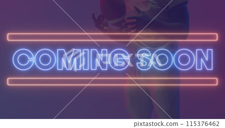 Image of coming soon text over american football player and neon lines 115376462