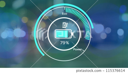 Image of electric car speedometer data processing over city Image of electric car speedometer data processing over city 115376614