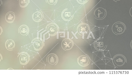 Image of network of connections with icons over blurred background Image of network of connections with icons over blurred background 115376730