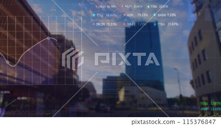 Image of data processing over cityscape 115376847