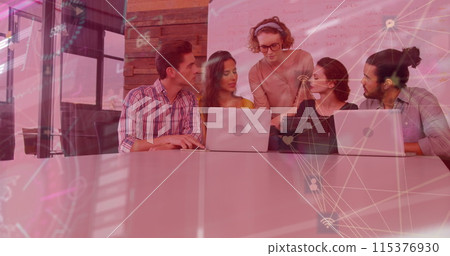 Image of and network of connections over diverse female and male coworkers 115376930