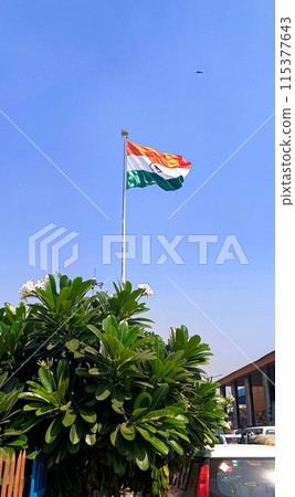 Indian flag waving outside New Delhi Railway Station Indian flag waving outside New Delhi Railway Station 115377643