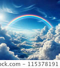 A rainbow over clouds 115378191