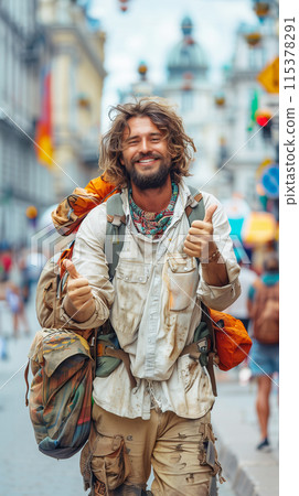 AI image of a homeless man giving a thumbs up 115378291