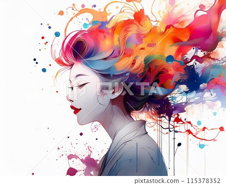 彩色墨水藝術人物肖像 115378352