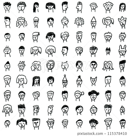 People's faces hand-drawn illustration set 115378410