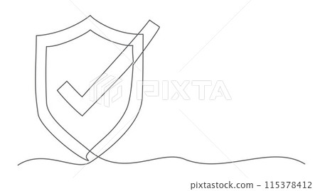Shield One line drawing on white background 115378412