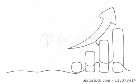 Growing graph One line drawing on white background Growing graph One line drawing on white background 115378414