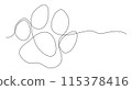 Animal footprint One line drawing on white background 115378416