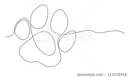 Animal footprint One line drawing on white background 115378416