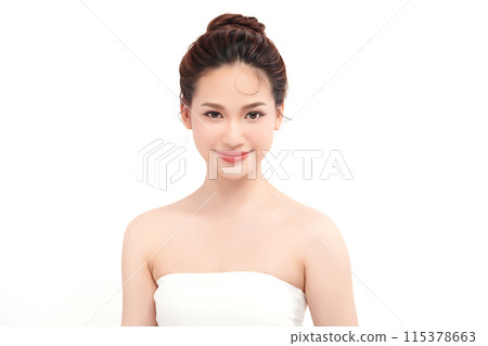 Beautiful young asian woman with clean fresh skin on white background, Face care, Facial treatment, Cosmetology, beauty and spa, Asian women portrait. 115378663