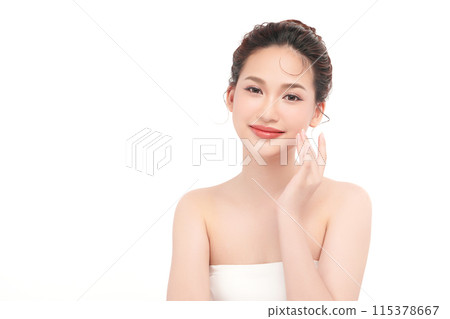 Beautiful young asian woman with clean fresh skin on white background, Face care, Facial treatment, Cosmetology, beauty and spa, Asian women portrait. 115378667